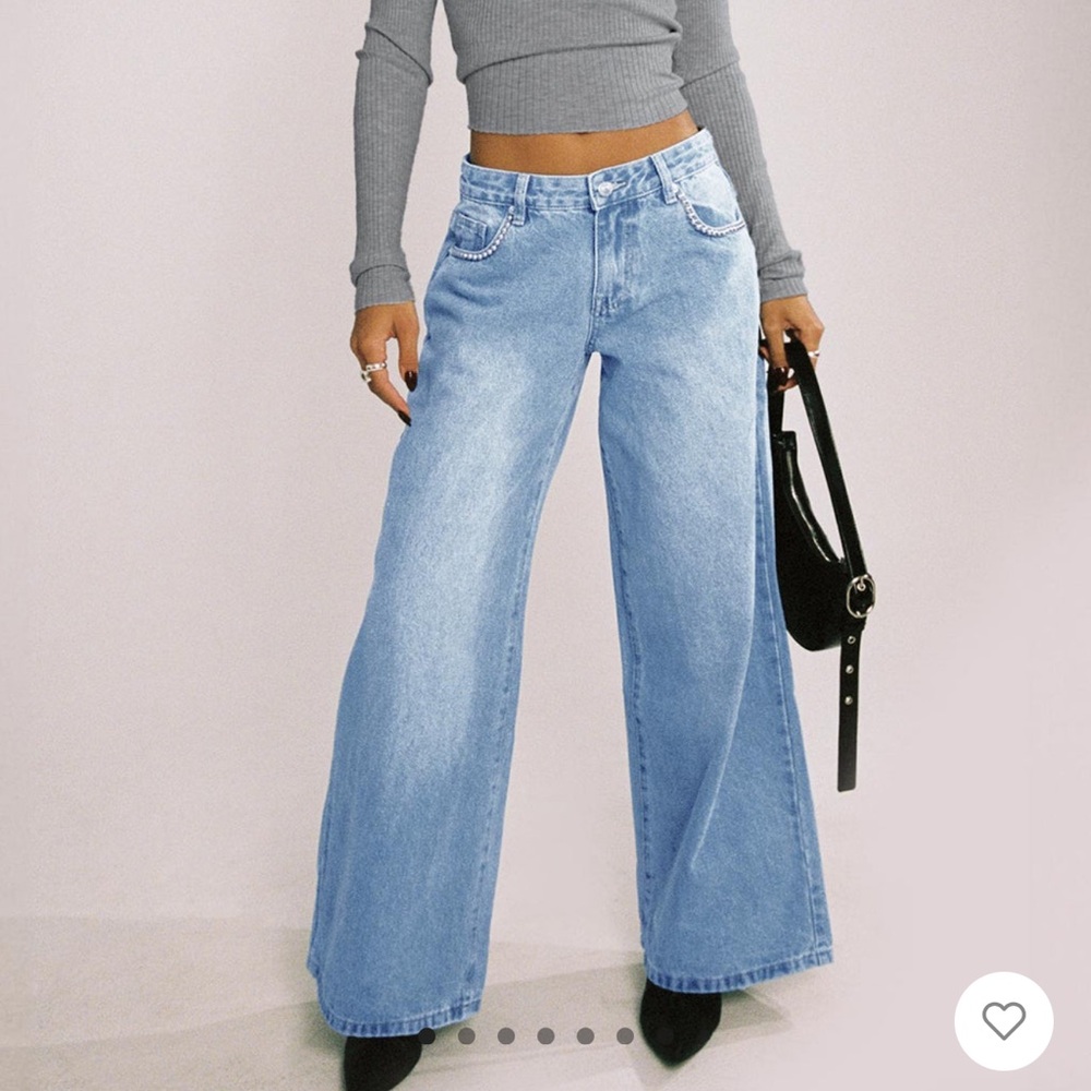Princess Polly Blue Flare Wide Leg Jeans
